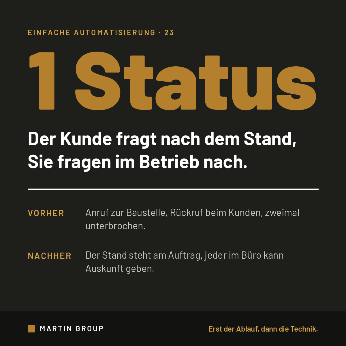Der Kunde fragt nach dem Stand, Sie fragen im Betrieb nach.